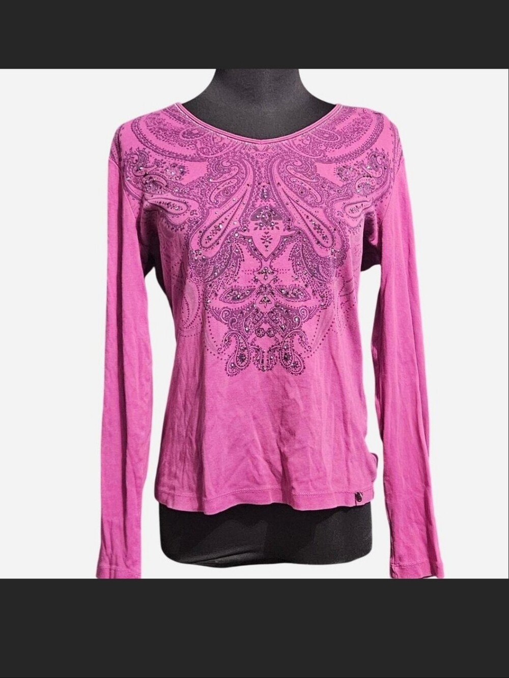 Y2K Pink Paisley Grunge Long Sleeve Shirt Size Medium
